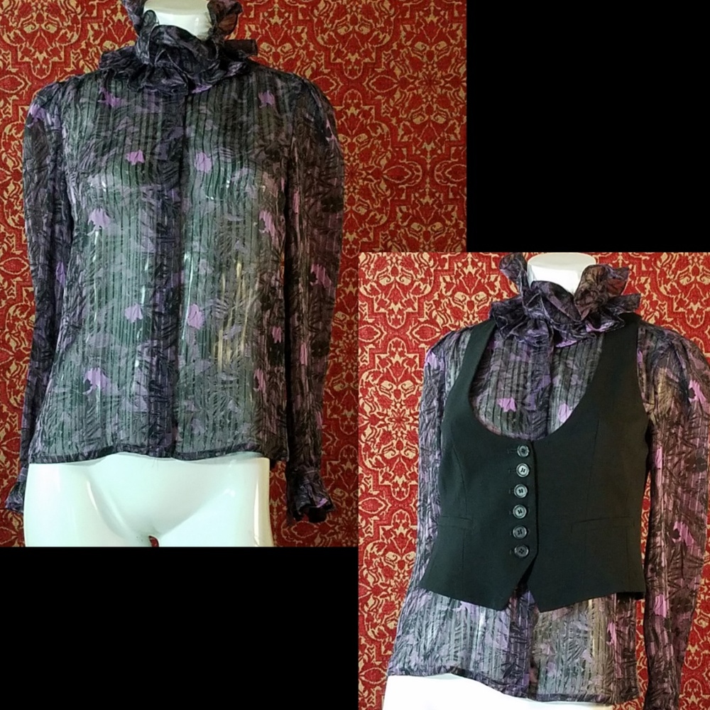 La Chine Classic Vtg Purple Sheer Blouse 6